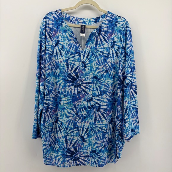 Swimsuits For All Other - Swimsuits For All Tie Dye‎ Swim Top Blue White Purple Size 20 Long Sleeve